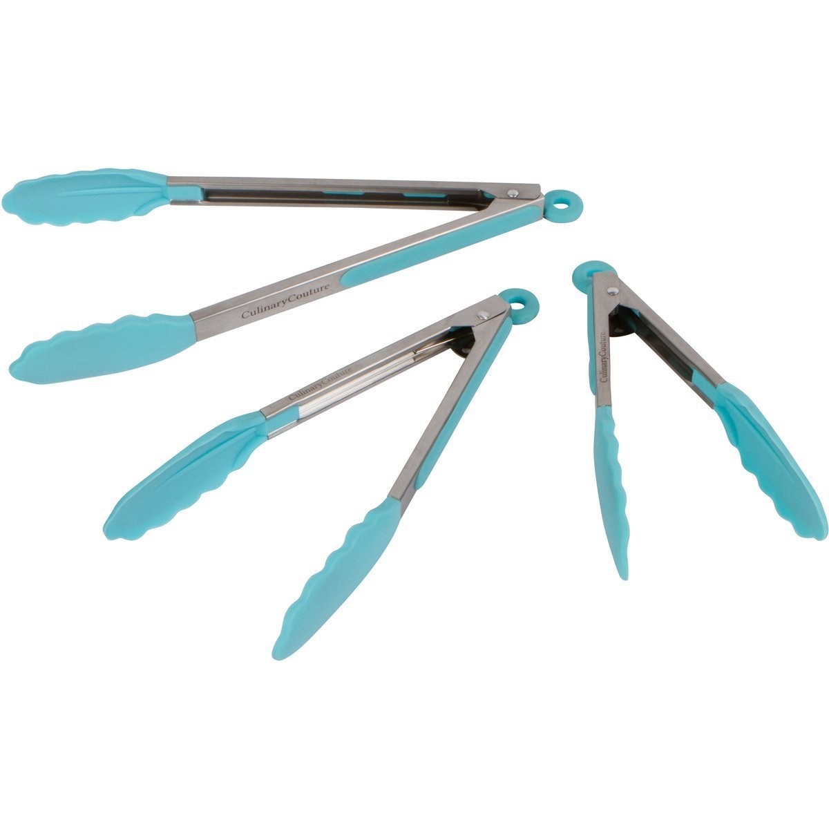 Set of 3 Kitchen Tongs with Silicone Tips, Heat Resistant Tongs for Serving Food, 7-Inch, 9-Inch, 12-Inch Locking Silicone Tongs for Cooking, Salad Tong, Aqua Kitchen Utensils