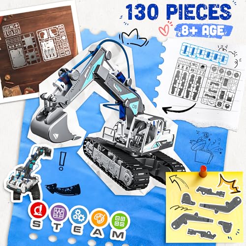 Image of Hydraulic Excavator STEM Building Toy, 130 Pcs Engineering Kit for Kids 8+ | DIY Construction Kit, Hydraulic Robot Arm, No Battery Required, Mechanical Learning, Assembly Toy, STEM Engineering Activity