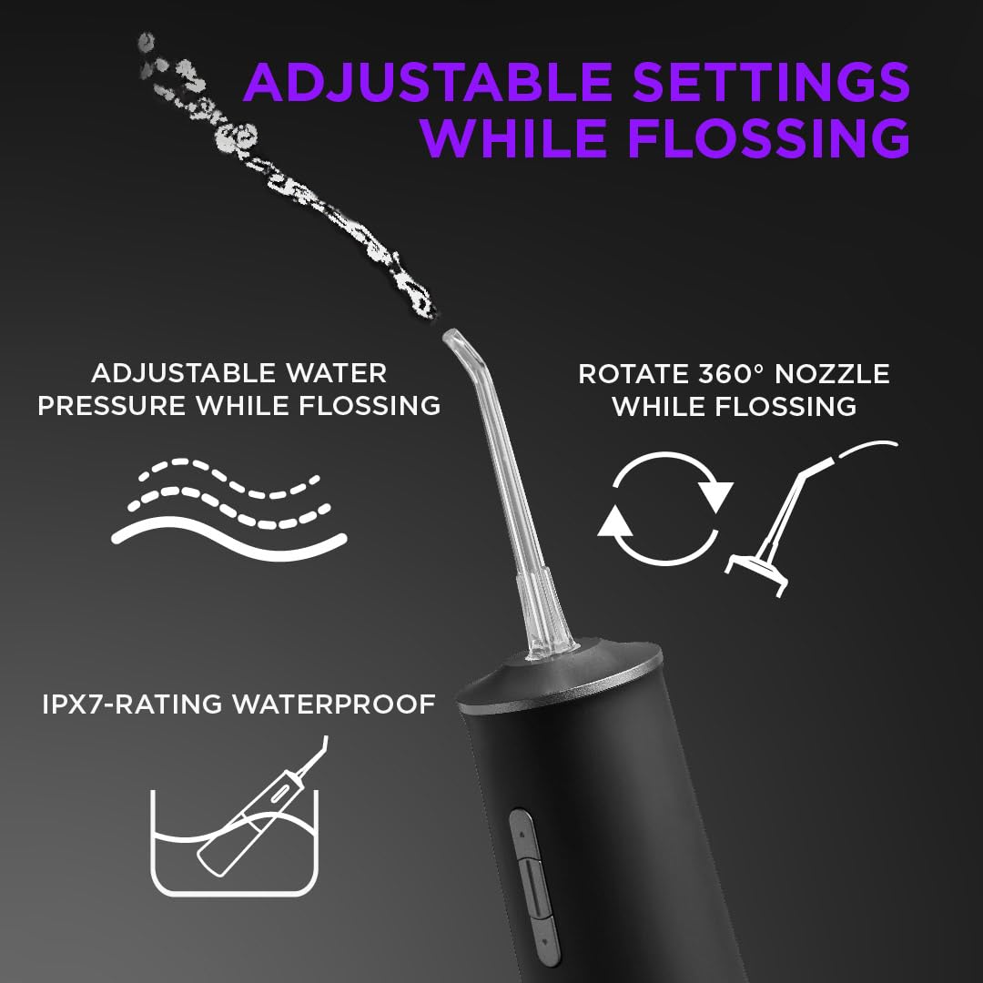 EVO Jet-1 Water Flosser: herramientas dentales avanzadas con 5 boquillas de fácil liberación, 8 intensidades, 2 modos de chorro de agua, mango impermeable y ergonómico, temporizador de 2 minutos con