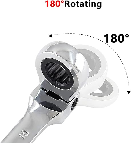 Miniatura 5 de Llave de trinquete de cabeza flexible de 0.394 in y 12 puntos, llave de trinquete métrica con 72 dientes y movimiento de 5 para espacio reducido, 1