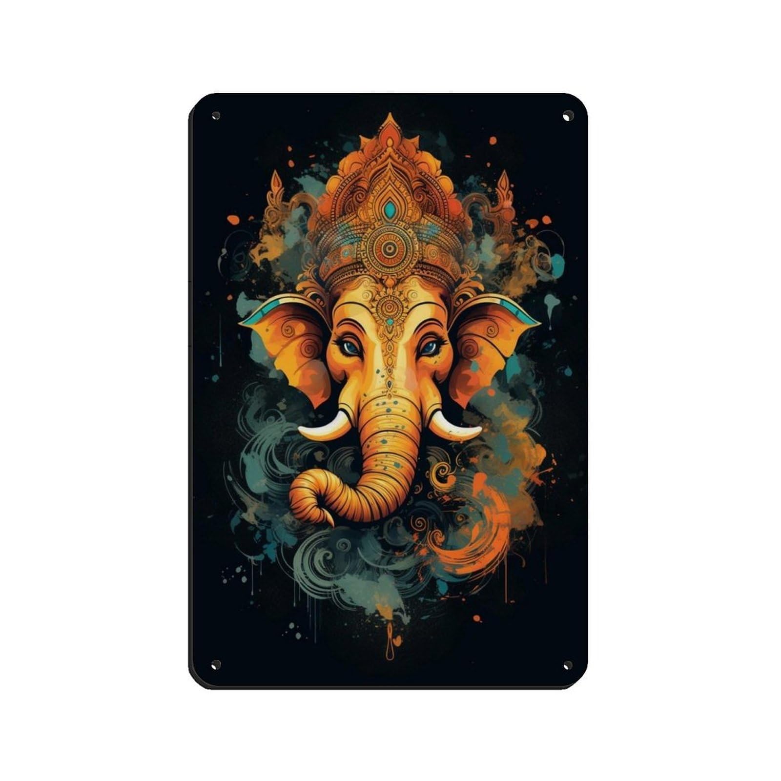Hindu Ganesha Decor Tin Sign Vintage Metal Pub Club Cafe Bar Home Wall Art Decoration Poster Retro 8x12inch(20x30cm)