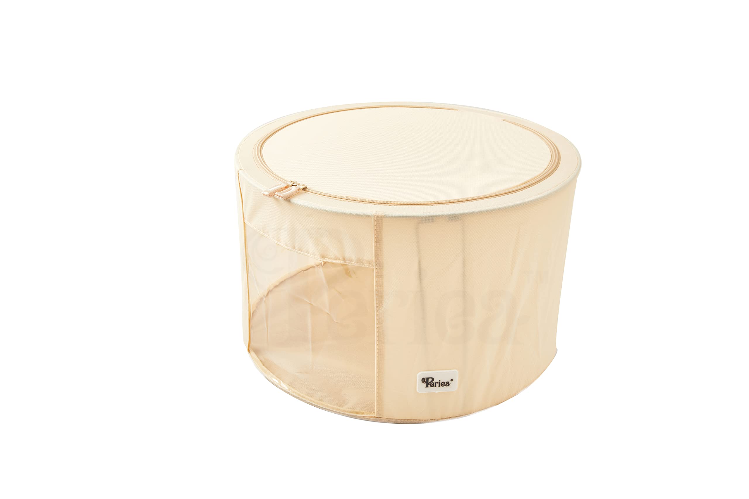 Periea 'Abby' Round Home Storage Boxes with Zip Lids, Front Window & Folding Steel Frame (Tan, Large) — image 1