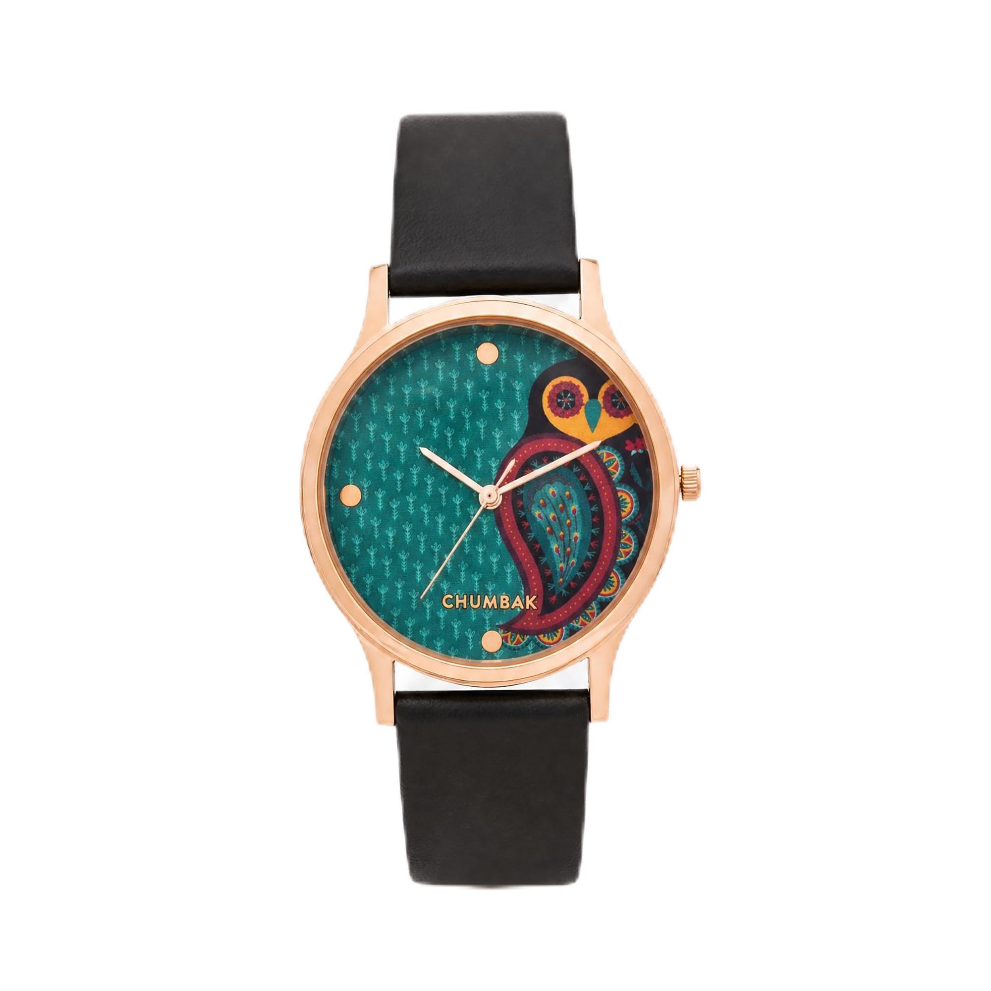 Round Dial Analog Watch for Women|Folksy Owl Collection| Solid Vegan Leather Strap|Gifts for Women/Girls/Ladies |Stylish Fashion Watch for Casual/Work - Black-image-34