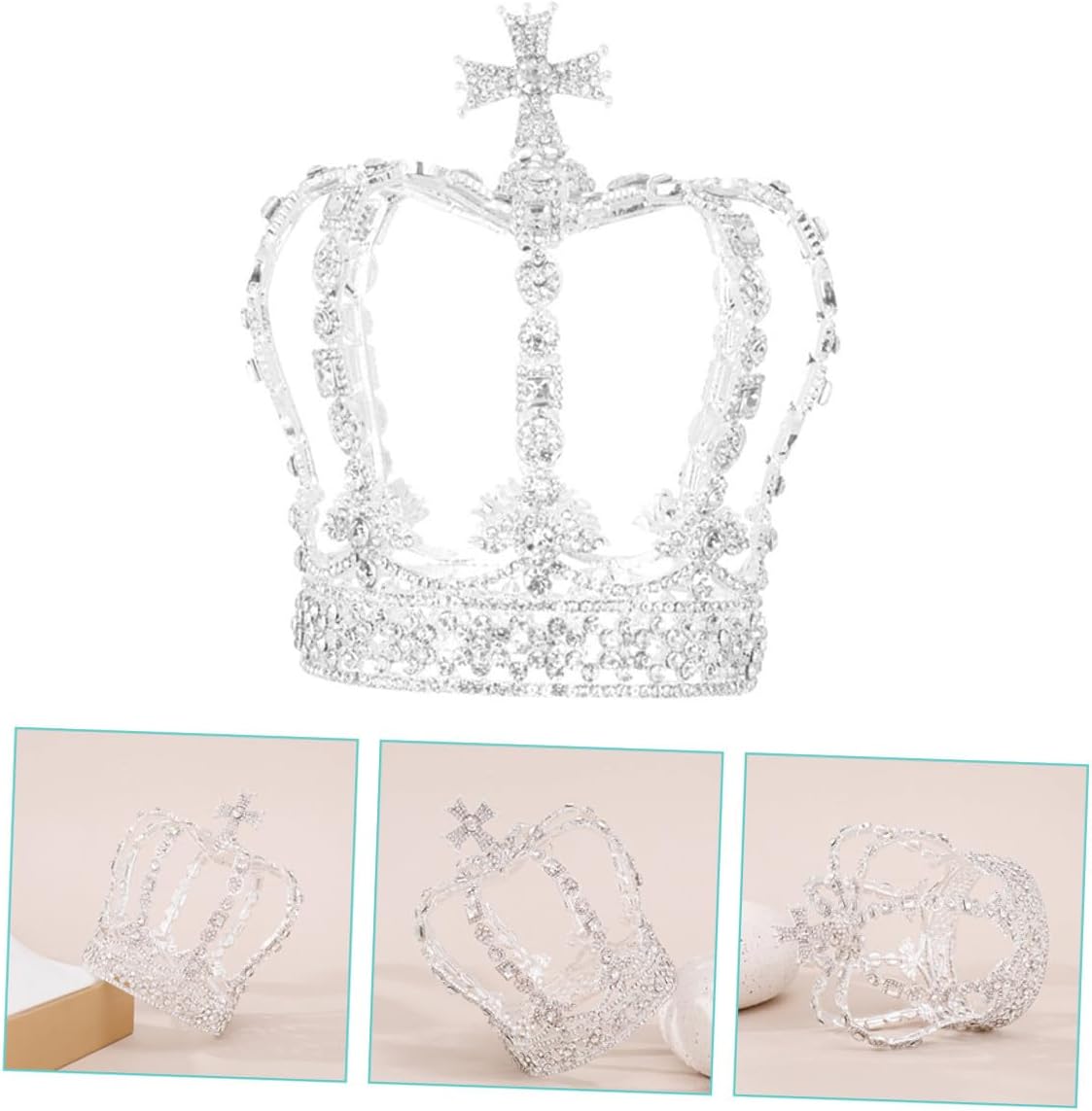Rhinestone Bride Crown Headpiece Large round Tiara Bridal Hair Accessory Wedding Headdress for Women