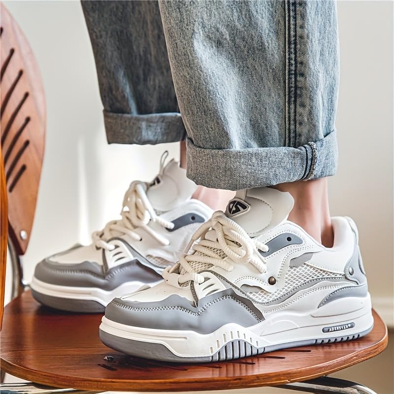 Men's Trendy Street Style Skate Shoes, Comfy Non Slip Lace Up Casual Sneakers for Men's Outdoor Activities4
