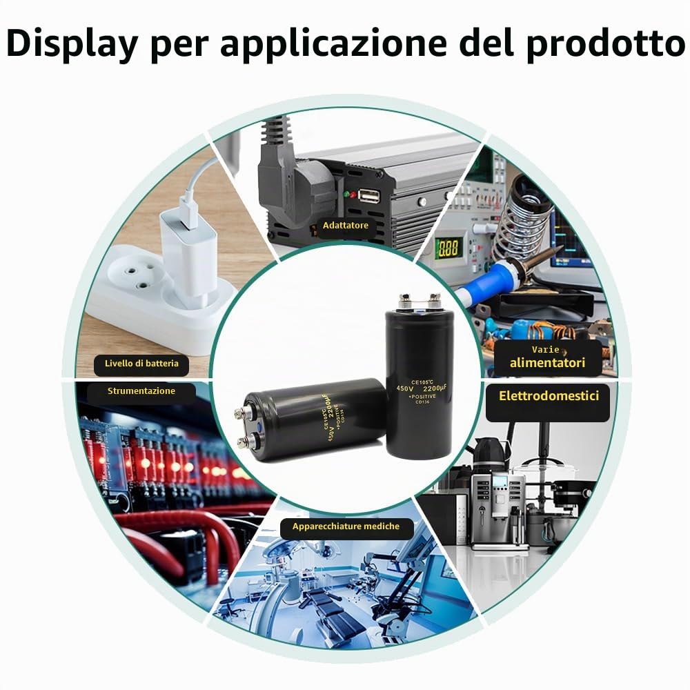 2200UF/450V 50 * 105mm Condensatore elettrolitico di tipo Bolt ad alta capacità per sistemi di alimentazione e applicazioni ad alta tensione