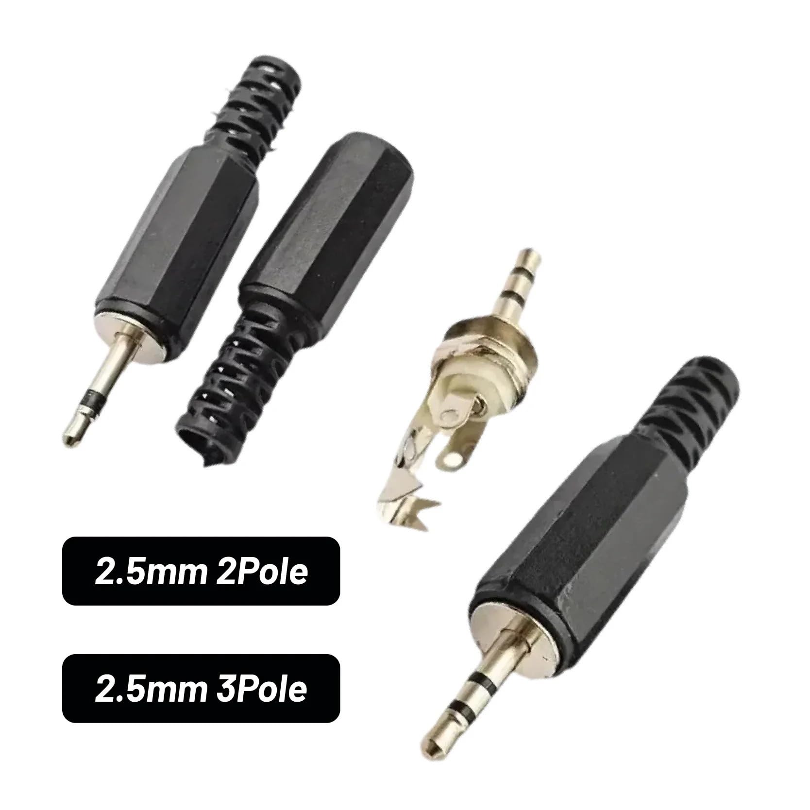 Connecteur audio DIY jack stéréo mono mâle 2,5 mm for casque - Adaptateur 2/3 pôles(2.5mm 2Pole,100pcs)