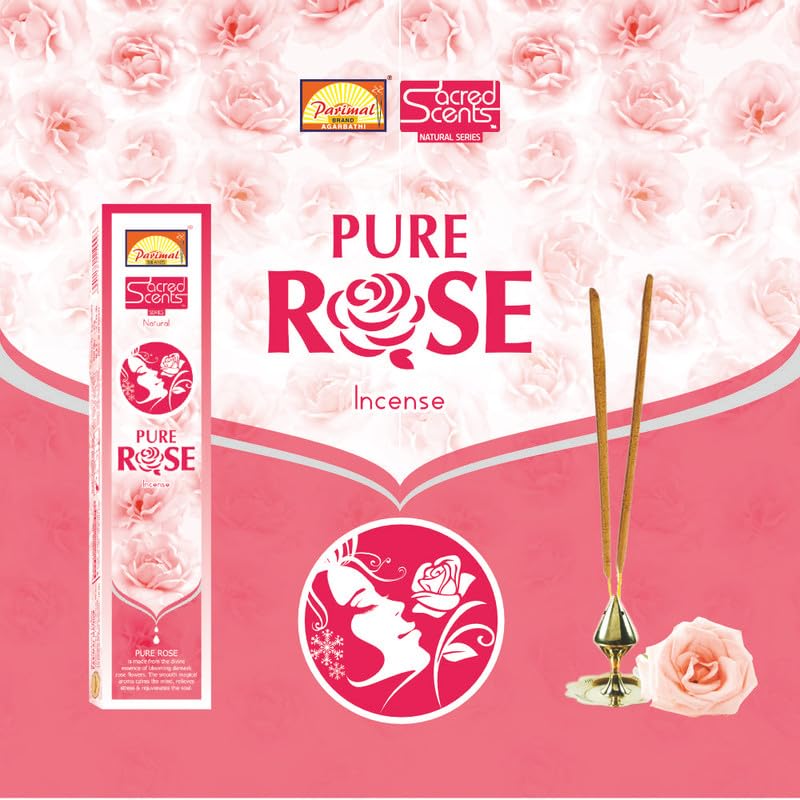 Image of Parimal Pure Rose Agarbatti (75-85 Sticks) (144 gm) | Burning Time - 45-60 Min | Sacred Scents Natural Incense Sticks | Fresh Rose Fragrance for Meditation, Relaxation & Home | (Pack of 6, 24g Each)