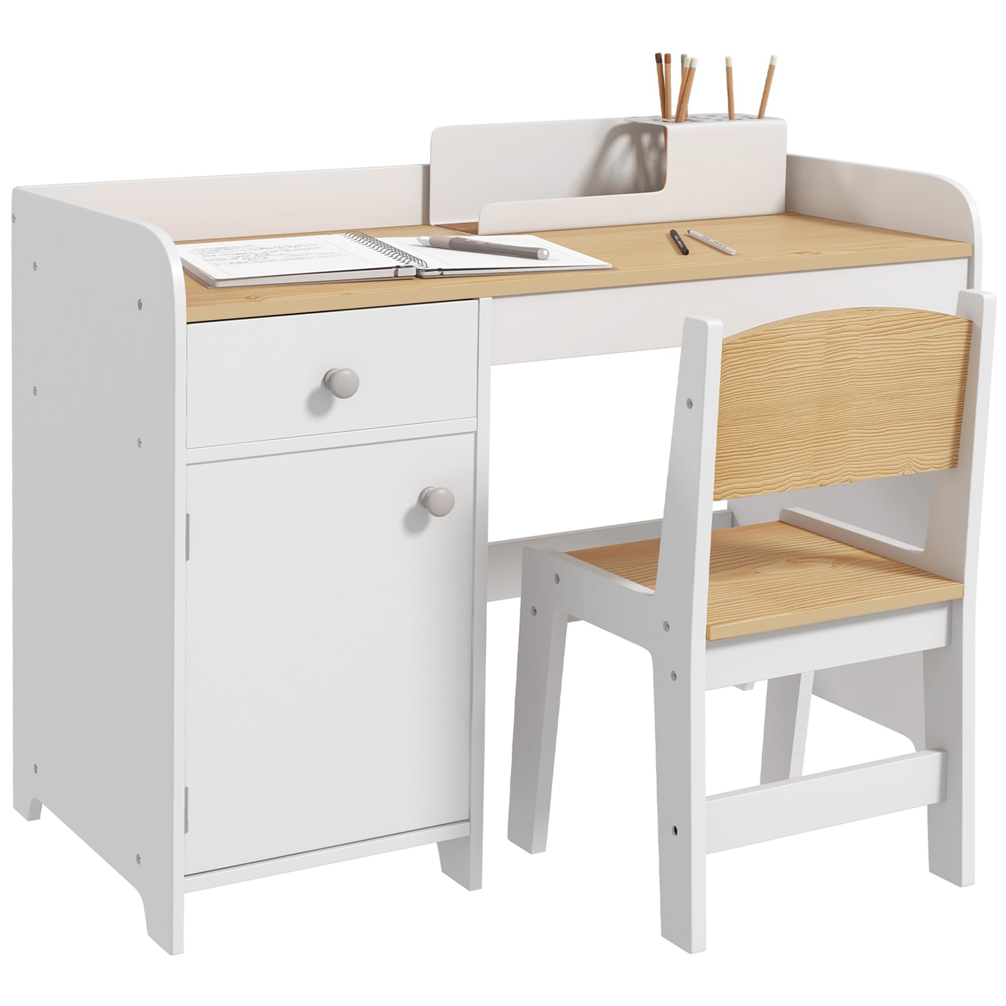 Rackhams White Zonekiz Kids Desk And Chair Set For 3-6 Years With Storage Drawer, Study Table And Chair For Children