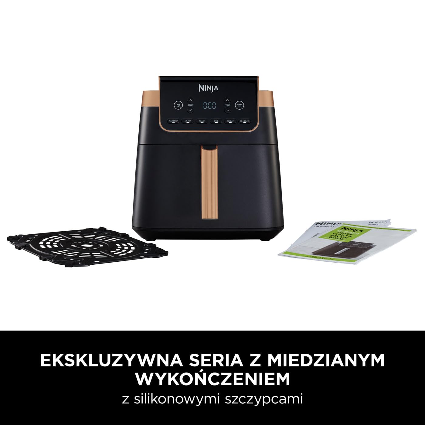 Ninja Air Fryer MAX PRO Frytkownica beztłuszczowa 6,2 l, nie używa oleju, jedna duża kwadratowa szuflada, rozmiar rodzinny, powłoka nieprzywierająca, kosz i talerz na chrupiące dania, AF180EUCP