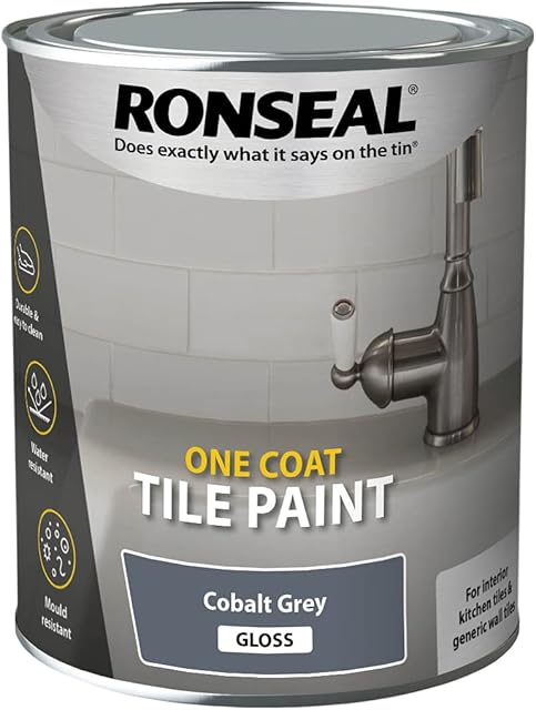 RONSEAL One Coat Tile Paint Cobalt Gry Gls 750ml, Grey, RSLOCTPGG750