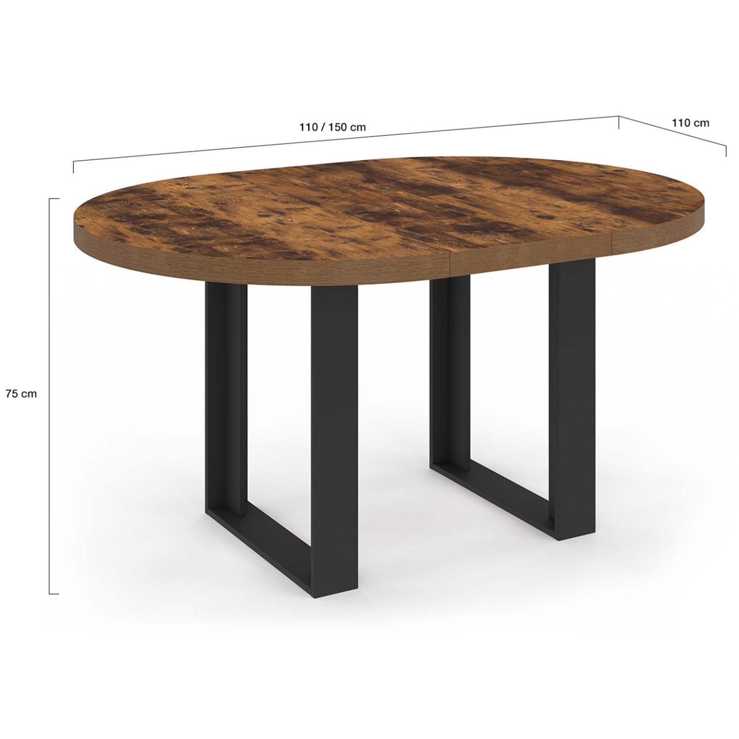IDMarket - Table à Manger Extensible Ronde Phoenix 4-6 Personnes Bois foncé Effet Vieilli et Noir 110-150 cm