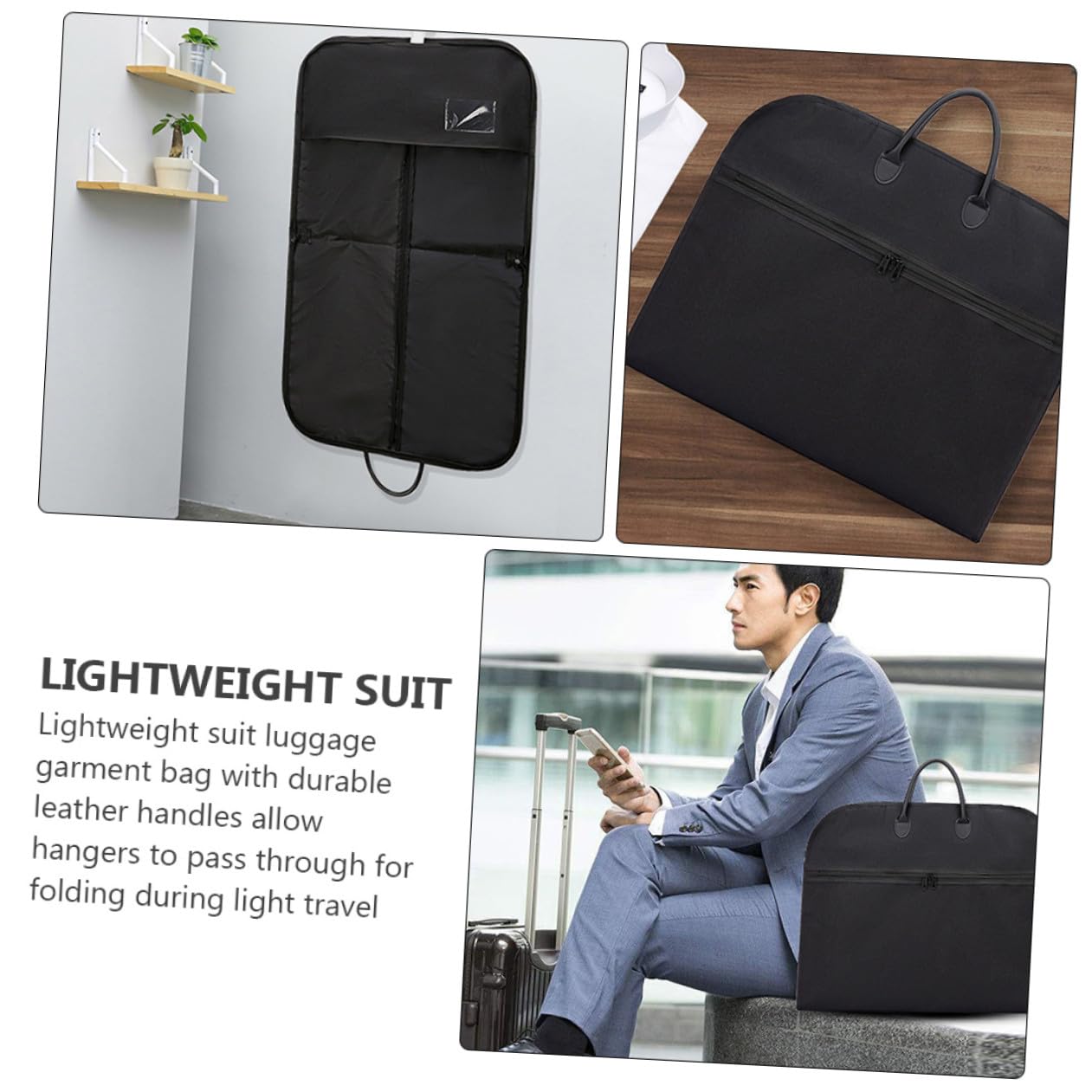 Porta Abito da Viaggio Nero Oxford Leggero e Pieghevole per Ufficio e Viaggi Leggeri, Borsa Copri Vestiti Pieghevole per Abiti e Vestiti