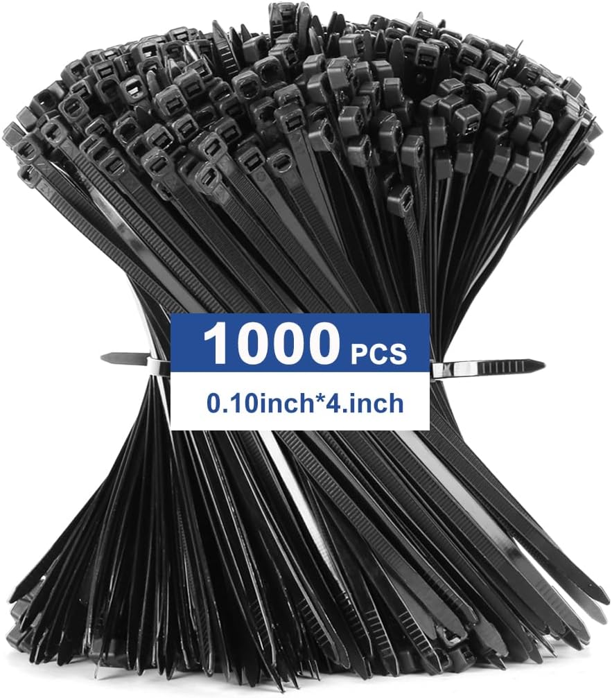 2000pcs Cable Ties, 18lbs Zip Ties, 4 inch Black Multi-Purpose Self-Locking Nylon Small Cable Management, UV Resistant Wire Ties, Plastic Ties for Home, Garage, Garden, Office, Workshop