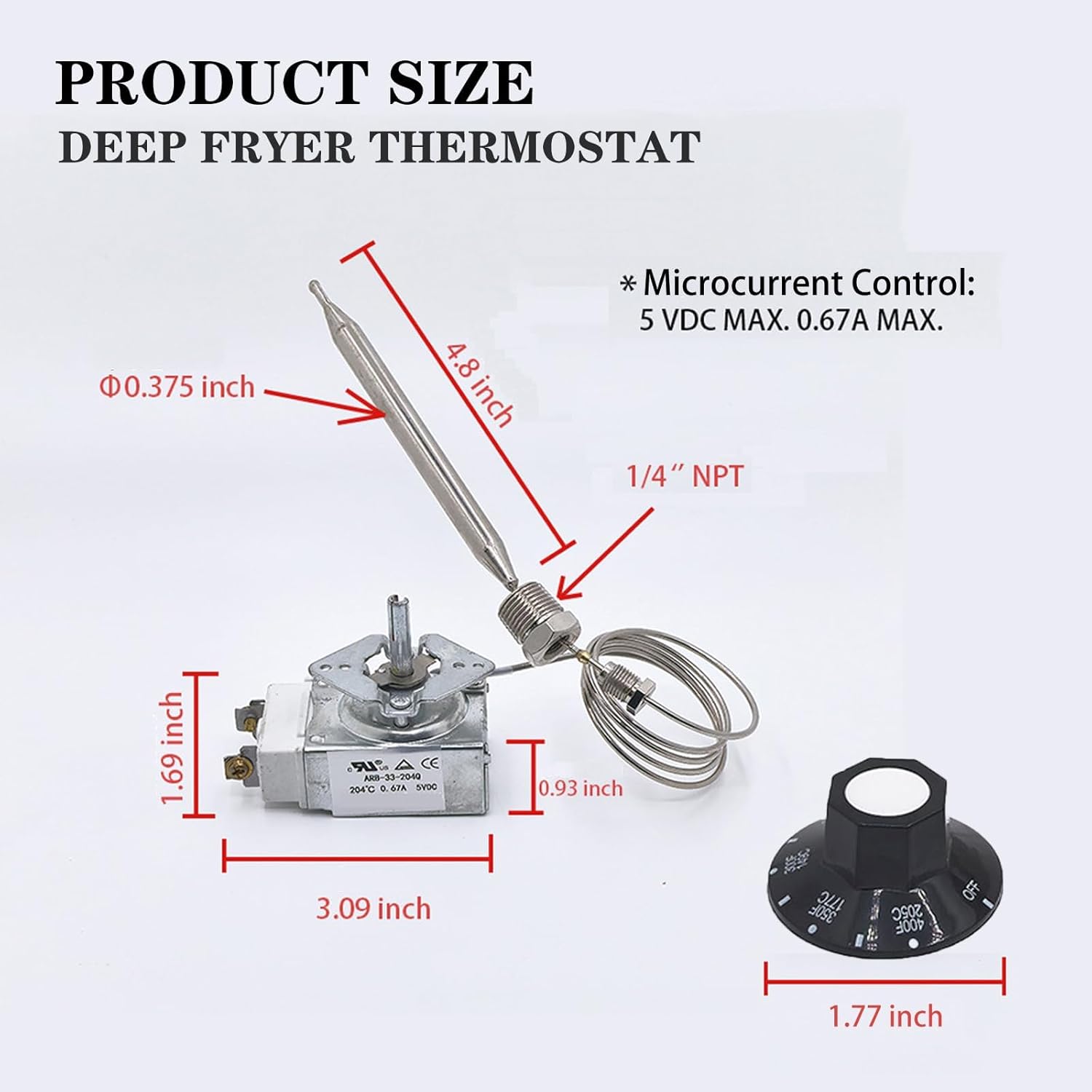 1175 Thermostat RX-1-36, 60125401 Deep Fryer Thermostat with Knob Switch,1/4" Mpt Stuff Box Compatible with Pitco 60124501, Royal Range 3113, 5300-401 Deep Fryer Thermostat 200-400F