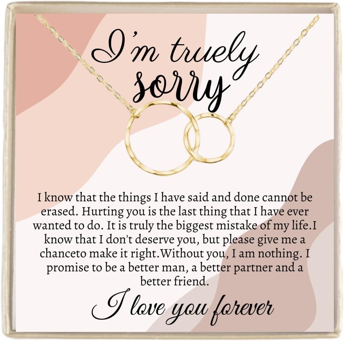 IPINK-I'm Sorry Gifts For Her, Apology Gifts For Her, I Love You I'm Sorry Gift, Giant Sorry Forgiveness Necklace with Message Card and Gift Box