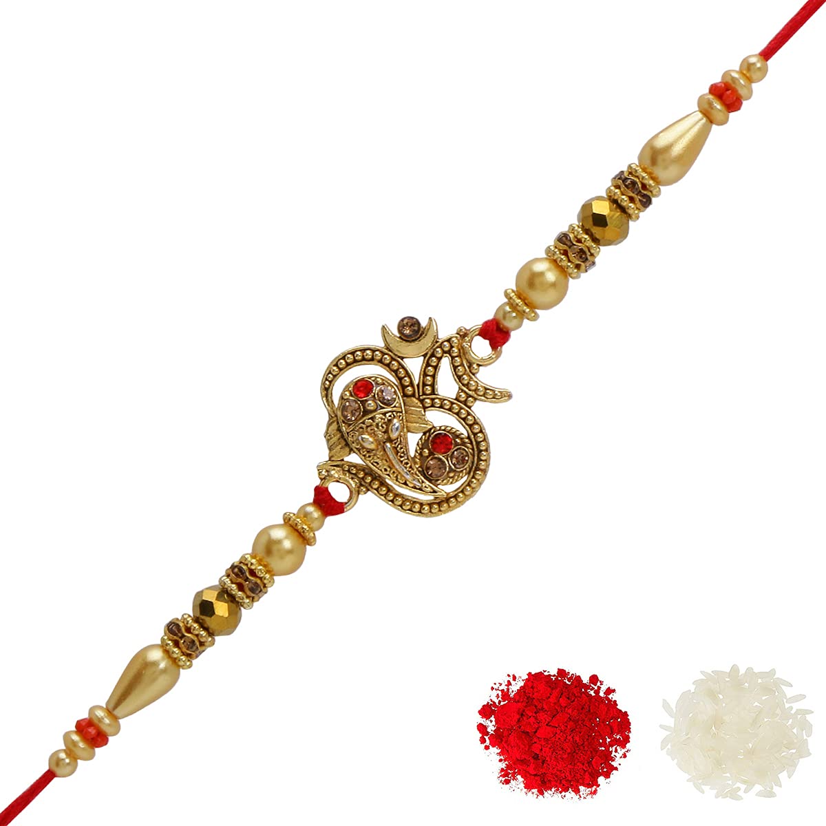 Riddhika Ventures Glorious Gold Plated Om and Diamond Ring Rakhi (Bracelet) with Roli Chawal and Greeting Card (K15) For Men (B0C8BLP9MM) Amazon Price History, Amazon Price Tracker