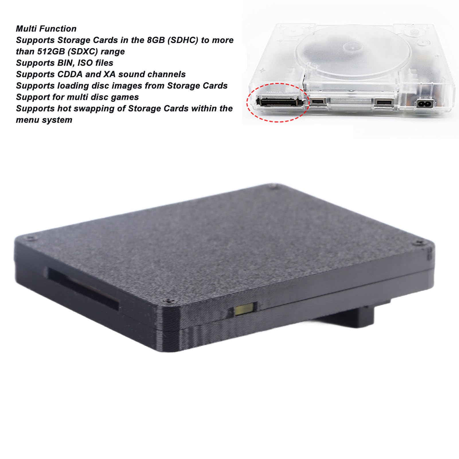 Generic Zestaw Emulatora Napędu Optycznego Karta Pamięci Typu Plug and Play Retro Konsola Akcesoria do Gier Etui z Nadrukiem 3D do SCPH 7500 do SCPH 1001 (z kartą pamięci 32 GB)