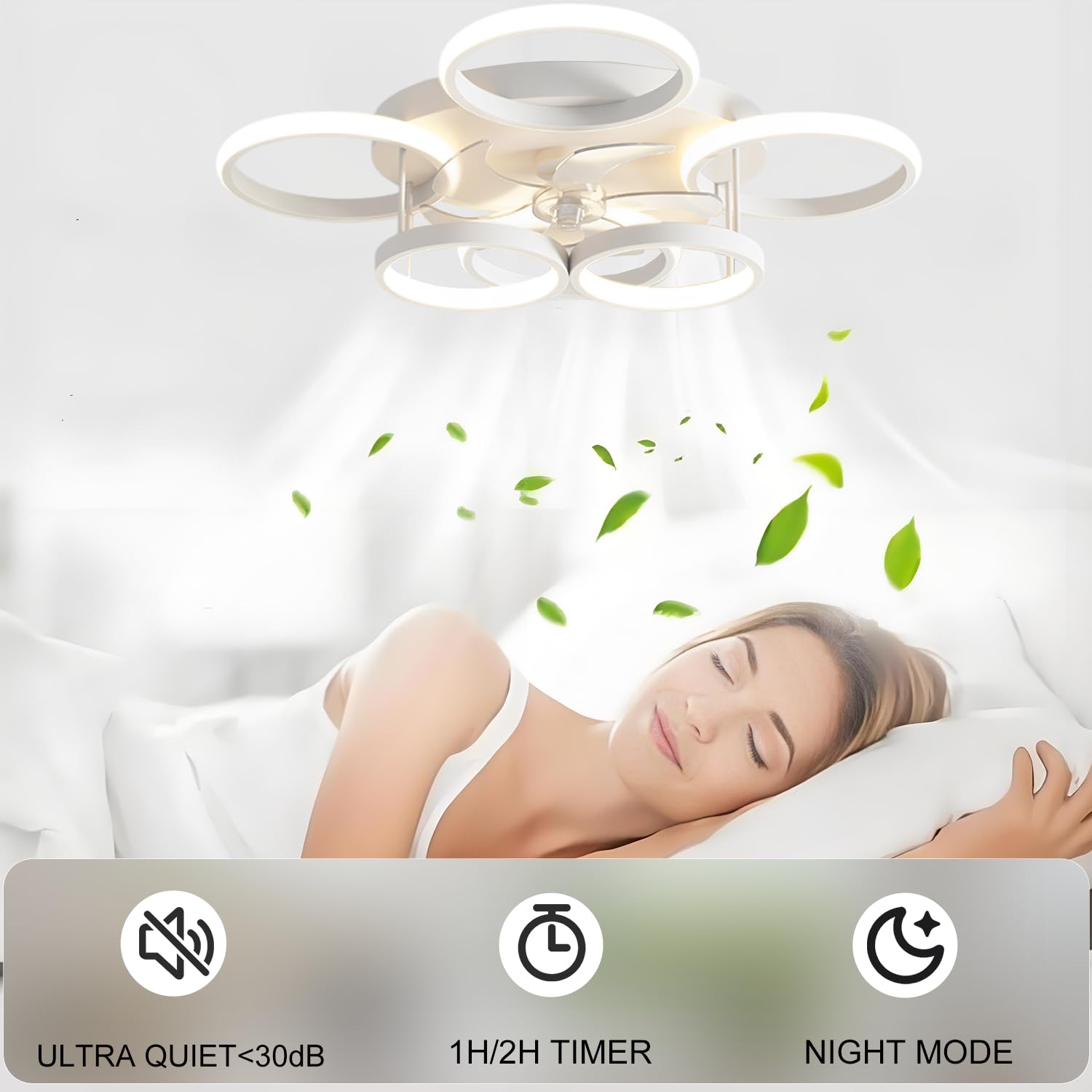 72W Deckenventilator mit Beleuchtung und Fernbedienung, Leise, APP Dimmbare LED Deckenleuchte mit Ventilator, 6-Gang-Einstellung Lampe mit Ventilator, Umkehrbare, Timer, Ø65CM, Weiß