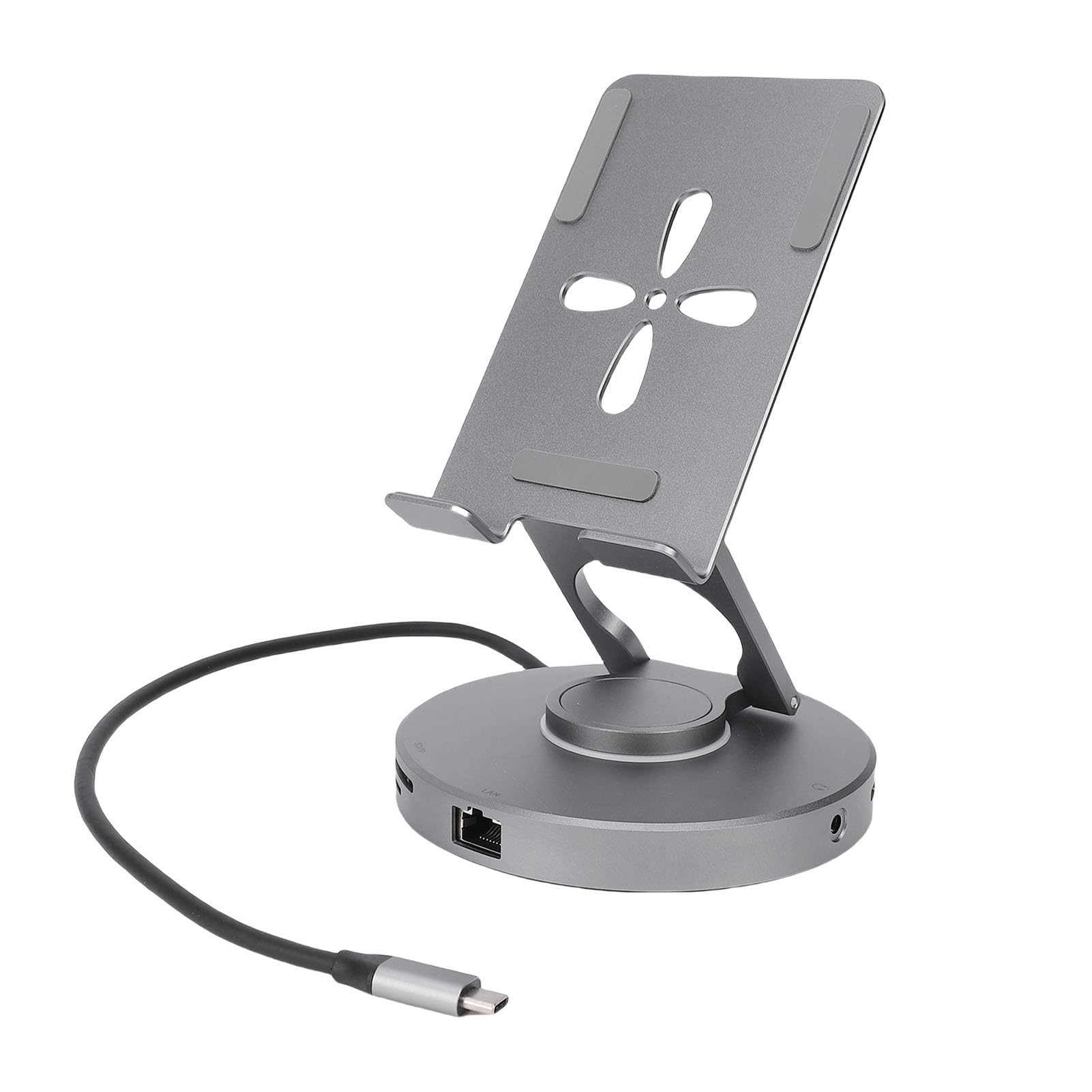 Hidyliu Supporto per Tablet Regolabile con Hub USB C 4K 10 in 1 per Dispositivi IOS e Lega di Alluminio