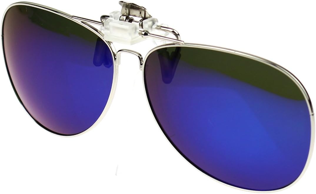 Jaky Polarized Metal Clip-on Flip up Clip Sunglasses Yellow Night Vision Lens Glasses Driving Fishing Outdoor Sport Mirror Uv (Blue)