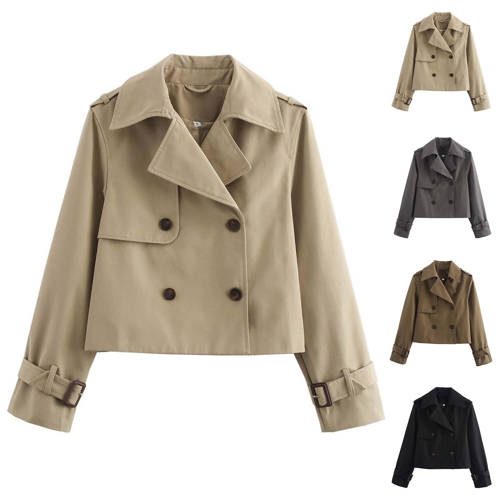 Trenchcoat Damen Kurz - Kurzer Jacke Zweireiher Kurzmantel Übergang Trench Coat Klassische Herbst Frühling Sommermantel Leichte Damenmantel Mantel Übergangsmantel Reverskragen 4