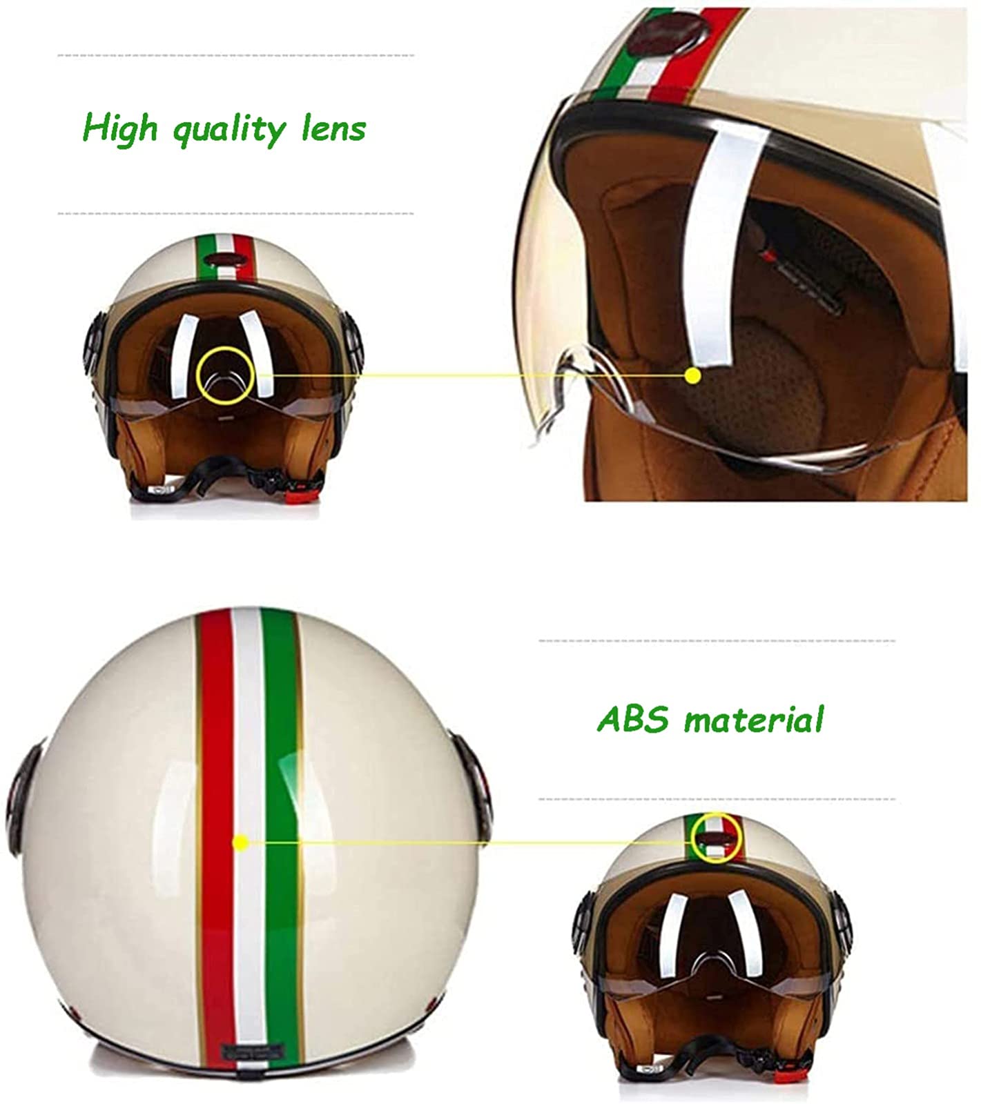 Casque Moto 3/4 Vintage Bluetooth - Homologué ECE/DOT - Pour Scooter, Cruiser - Taille M à XL