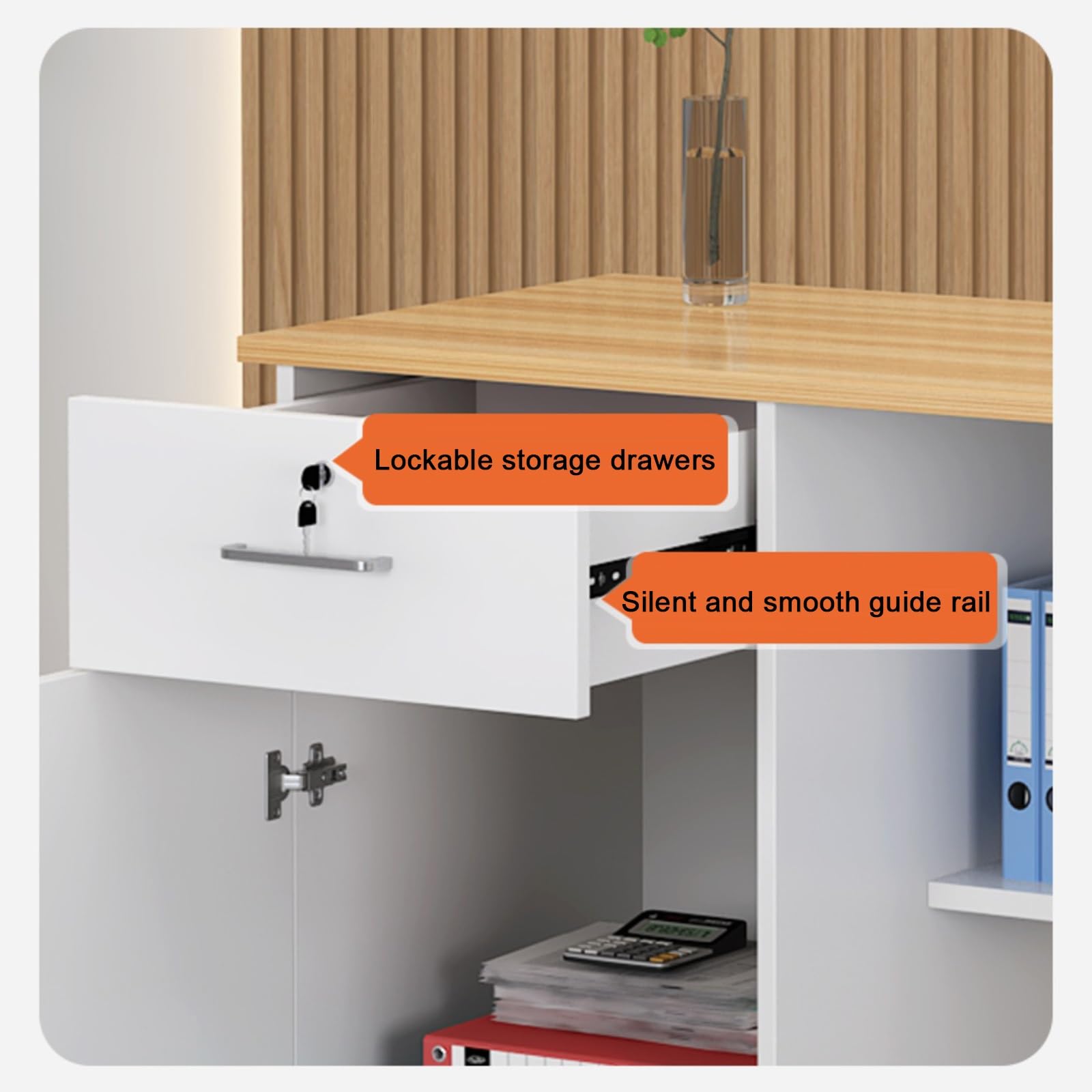 Scrivania per reception con cassetti, con serratura, piccolo banco cassa e uso ufficio, include armadietto, design moderno per un flusso di lavoro efficiente