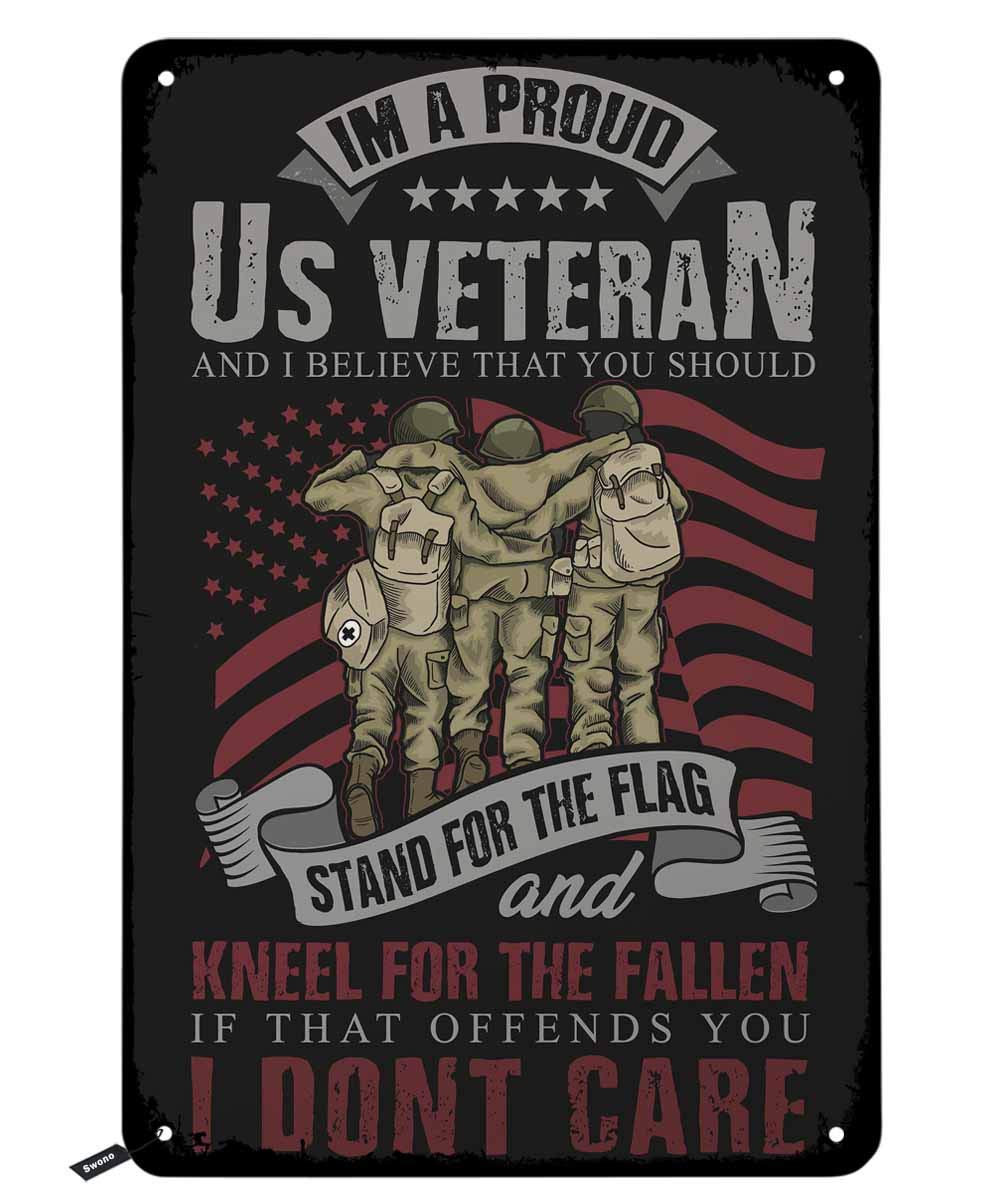 Swono Us Veteran Solid Soldier Tin Signs,Vintage Metal Tin Sign For Men Women,Wall Decor for Bars,Restaurants,Cafes Pubs,12x8 Inch