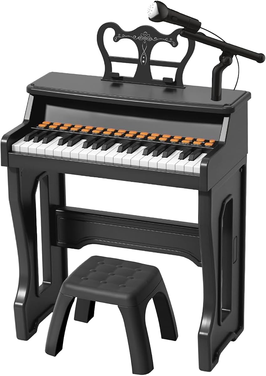 Teclado de piano para niños, teclado musical eléctrico de 37 teclas con micrófono, soporte y taburete, juguetes de piano para principiantes de 3, 4, 5, 6 años, regalo de cumpleaños para niñas y niños