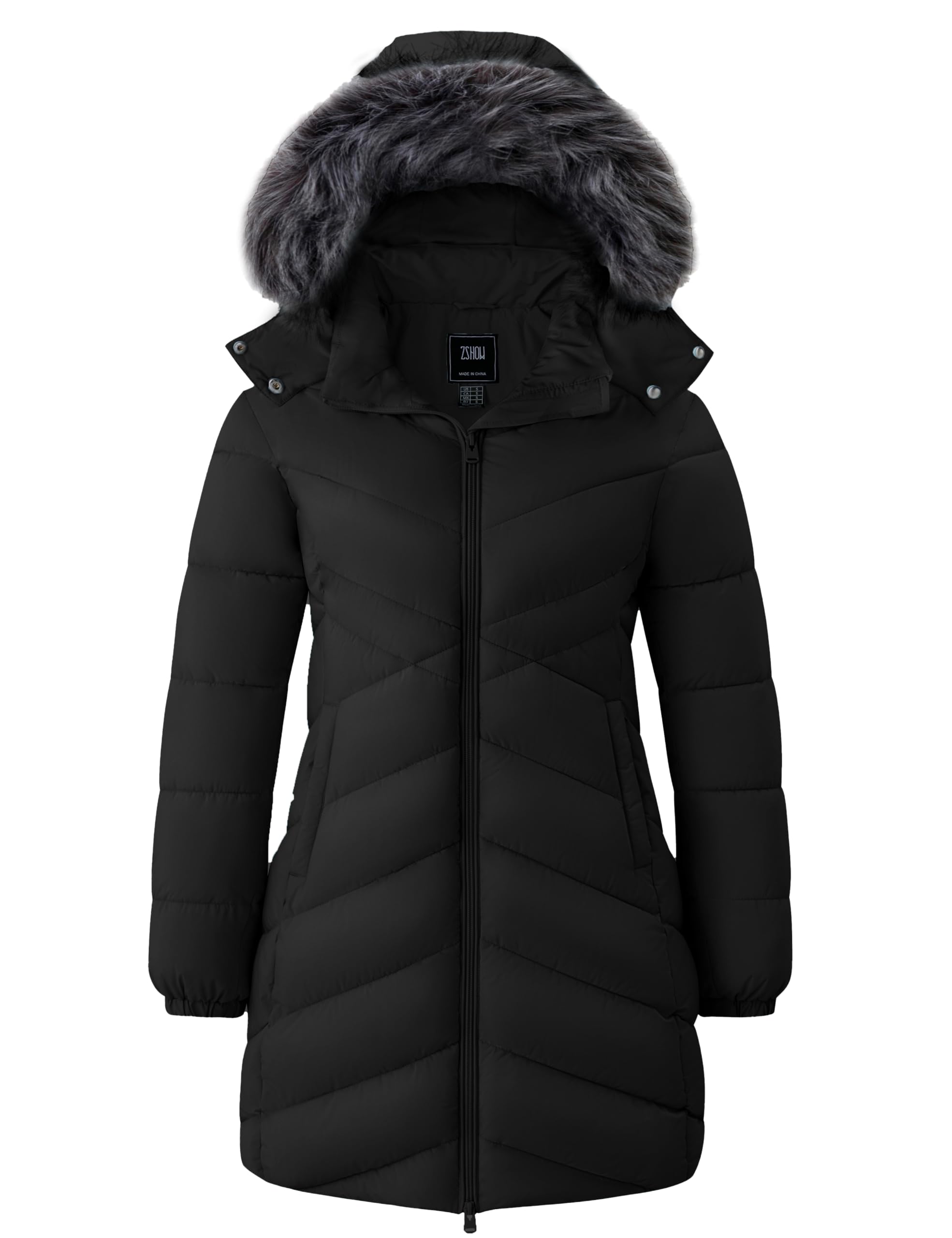 ZSHOW Women's Puffer Coat Windproof Warm Hooded Winter Jacket Soft Quilted Jacket (Black,X-Large)