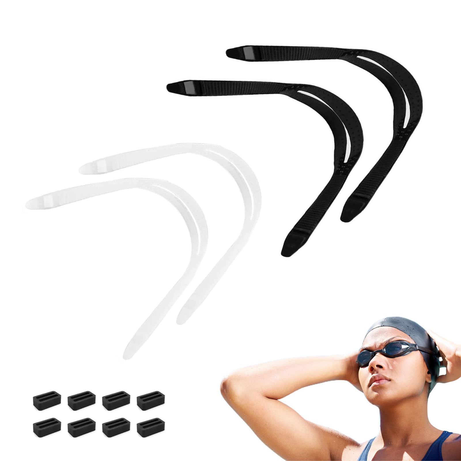 Silicon Mask Strap 4 Pezzi, Silicone Spesso, Nero/Trasparente Cinturino per Maschera Subacquea, Snorkeling Cinturino Maschera Silicone, con Fibbia Regolabile, per Immersioni e Nuoto