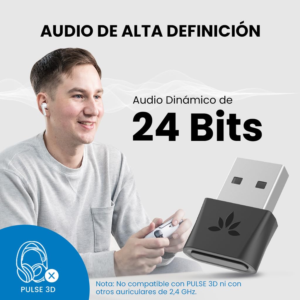 Avantree DG80-Gaming - Adaptador Dongle USB Bluetooth 5.3 para PS5 y Consolas de Juegos, con aptX-Adaptive y Baja latencia, Transmisor de Audio Inalámbrico para Bluetooth Auriculares y Audífonos