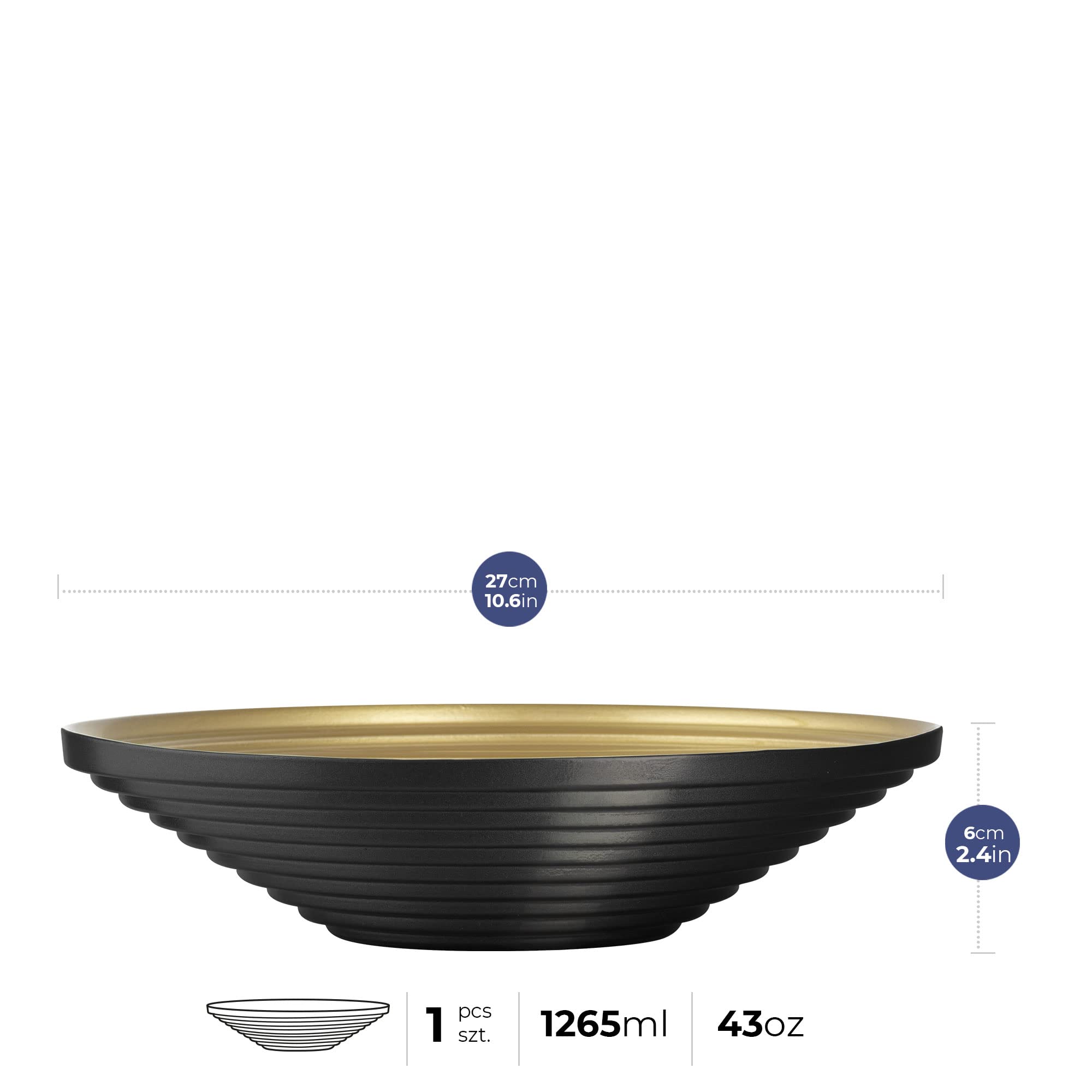 TREND FOR HOME Ciotola Decorativa ⌀ 27 cm Fruttiera in Vetro Centrotavola Vassoio di Caramelle Piatto di Frutta Decorazioni Casa Vaso Decorativo da Interno Portafrutta, Alexis, Nero/Oro
