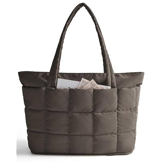 BAGSMART Expandable Tote Bag for Women, Puffer Work Tote Handbag, Quilted Carry On Bag for Travel Gym