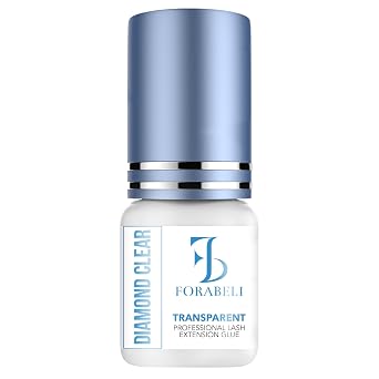 FORABELI Diamond Clear Eyelash Extension Glue | Transparent Lash Adhesive | 1-2 Second Fast Dry | 6 Weeks Retention | for Colored & Brown Lashes | Clear, 5ml