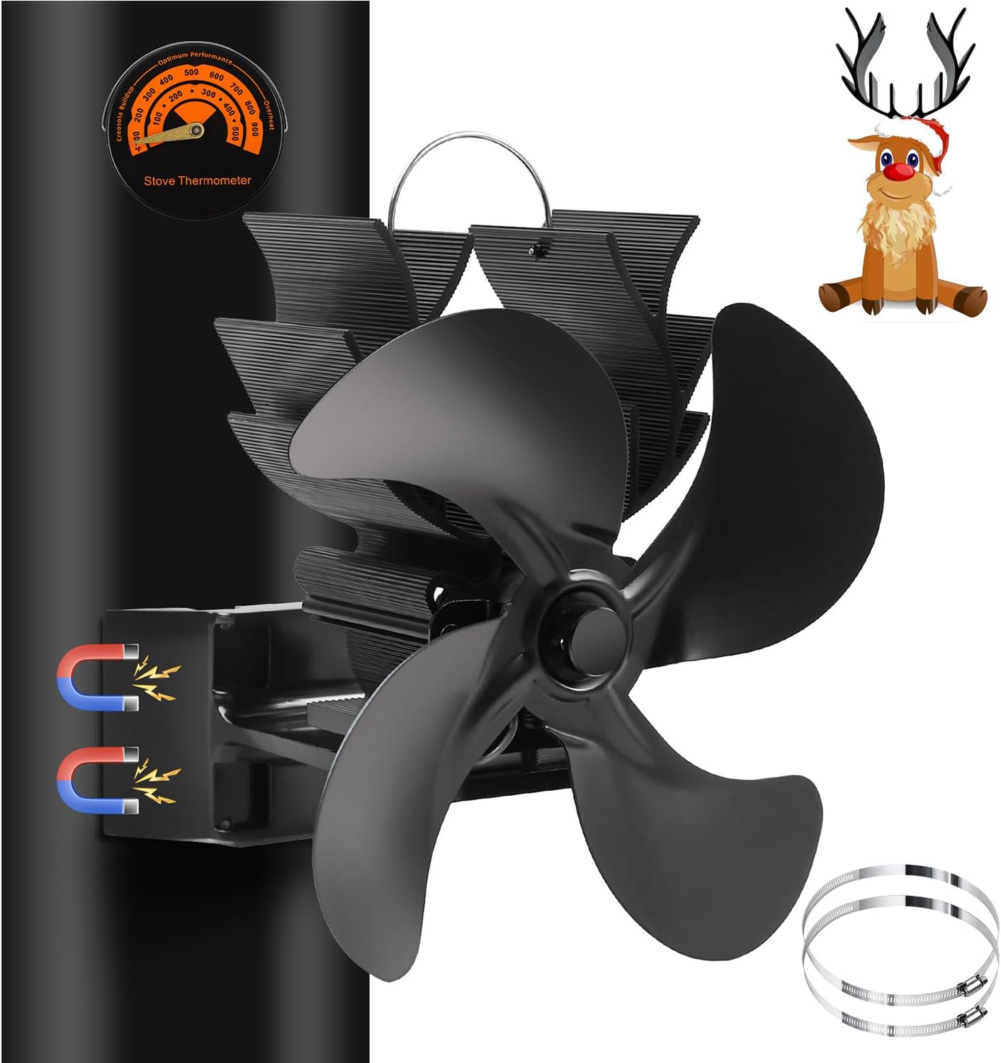 Heat Powered 4 Blade Stove Fan Flue Pipe,Silent Chimneys Fireplace Fan for Wood Logs Burners