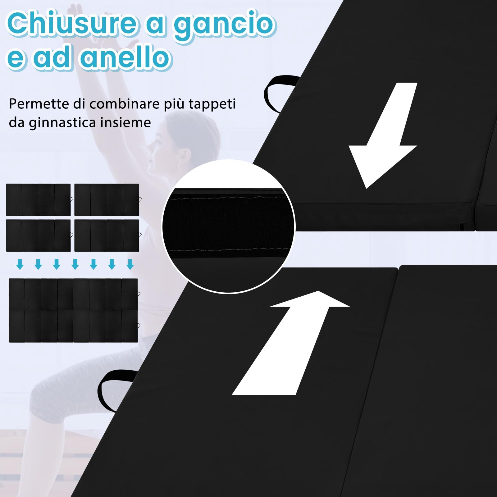 COSTWAY Tappetino da Ginnastica con Maniglia, Gancio, Chiusura a Cerniera e Copertura in Pelle PU Staccabile, Tappetino da Esercizio Pieghevole per Yoga, Stretching e Aerobica