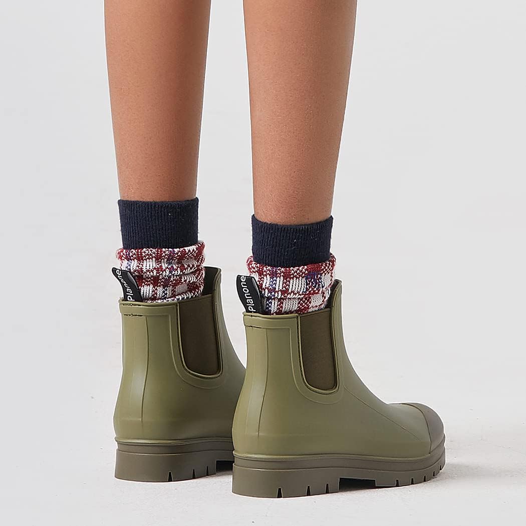 planone Women’s Fashion Waterproof Short Chelsea Rain Boots Durable Non Slip Ankle Rubber Boots Work Booties Lightweight Outdoor Garden Shoes with Removable Insole - Image 8