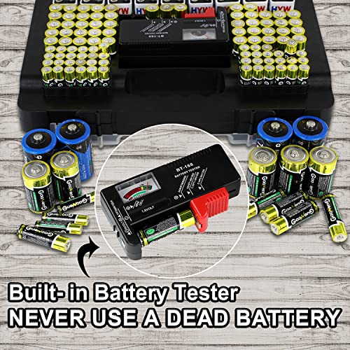 Yhswe 230+ Battery Caddy Organizer Storage Box Aa Aaa C D 9V Waterproof Double-Sided Battery Container Holder With Tester(Black) #TOP4