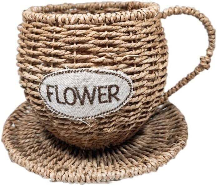 JSEIAJB Watercress Woven Basket Tea Cup Flower Basket Living Room Creative Vintage Rustic Home Accessories Flower Storage