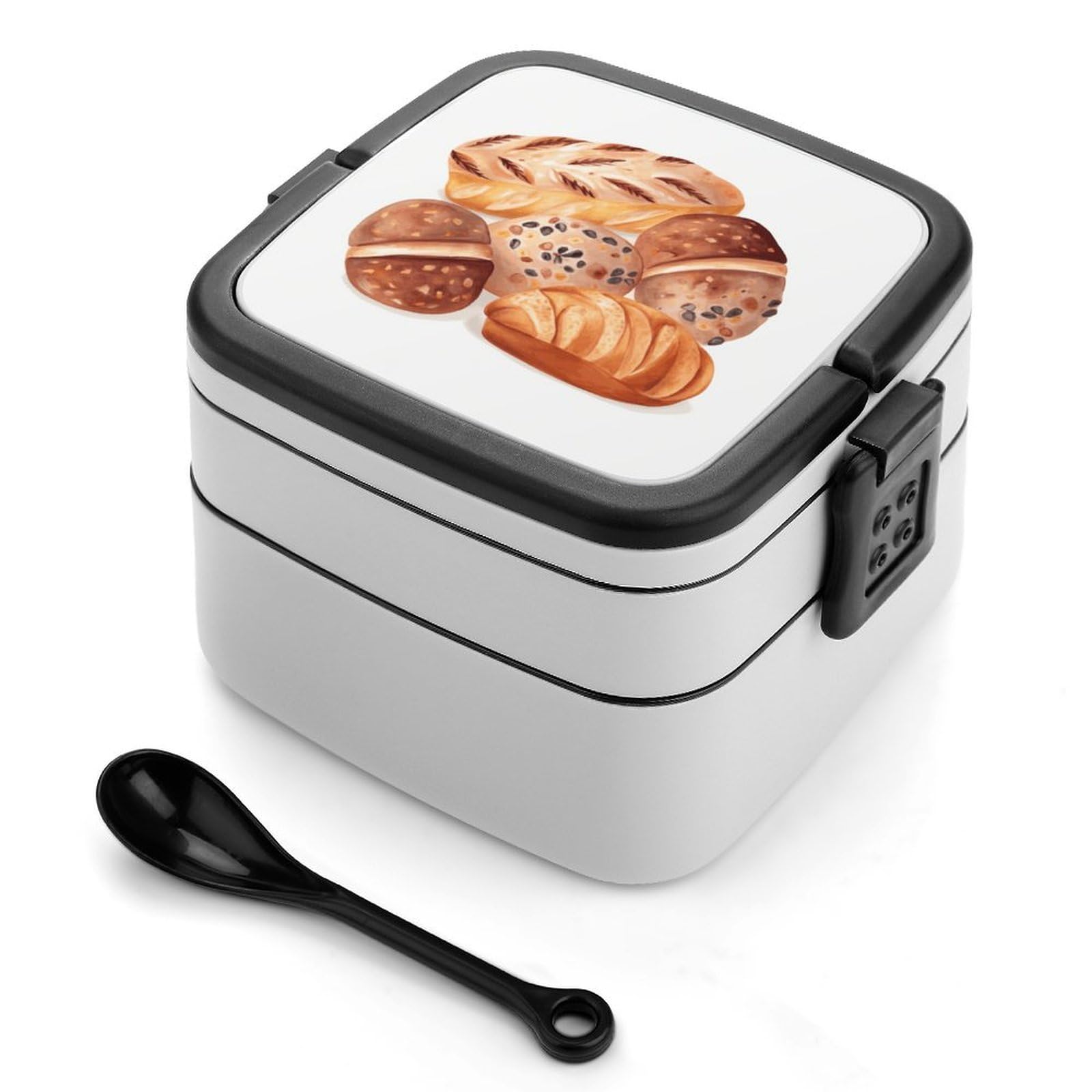 VstaDank Painted Bread Bento Box Portable Adult Lunch Box with 2 Layer&Spoon Reusable Insulated Lunchbox Large Food Containers Leak Proof Lunch Containers for Work Camping Meal Prep