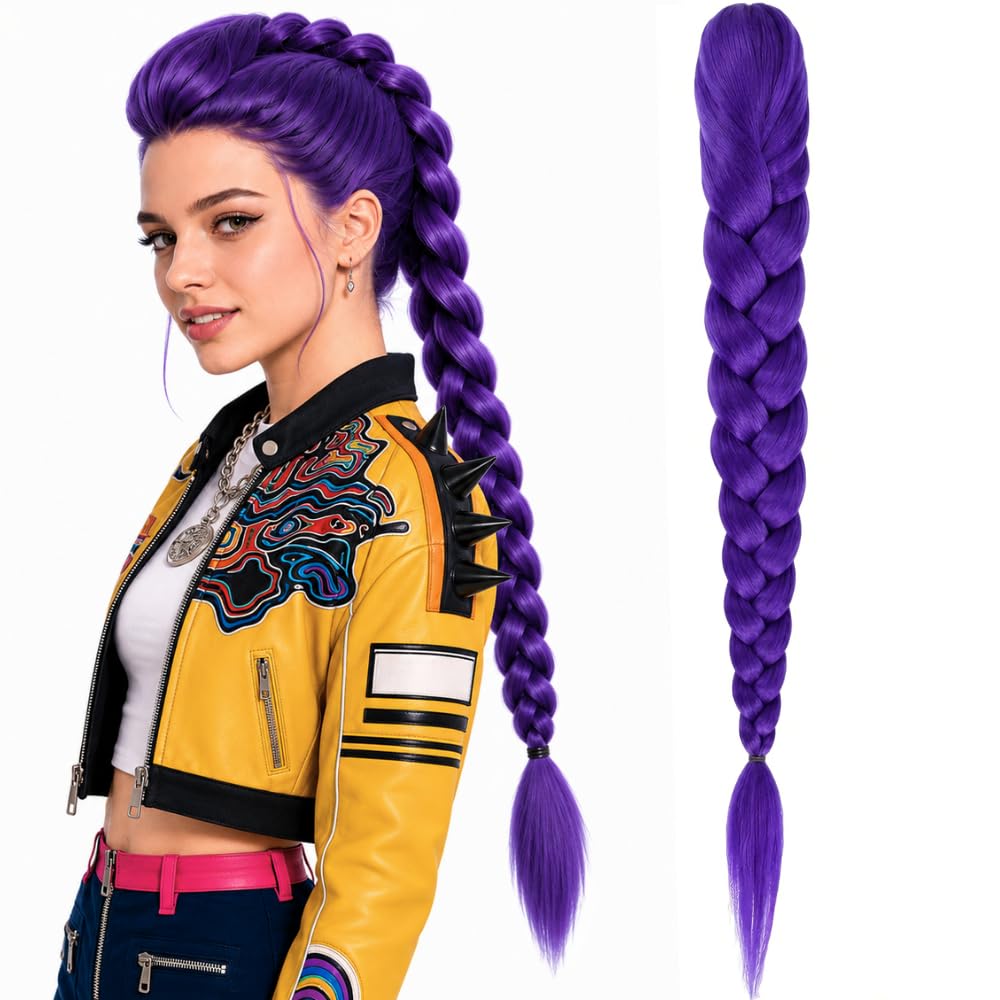 24 Inch Purple Braided Ponytail Hair Extensions for Kids Cosplay Halloween Purple 24 Inch