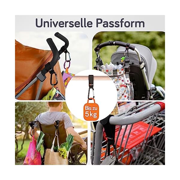 Lederoptik Kinderwagen Haken für Wickeltaschen - Braune Kinderwagenhaken Taschenhaken - Anhänger für Kinderwagen - 2-er Pack von Baby Uma – Bild 8