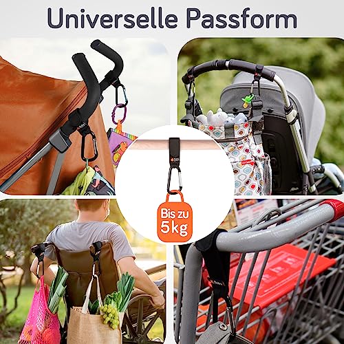 Baby Uma Kinderwagenhaken (2er-Pack) - Universelle Kinderwagen Haken für Taschen, Rutschfeste Klettverschlüsse, Stabile Karabinerhaken mit 5 kg Tragkraft