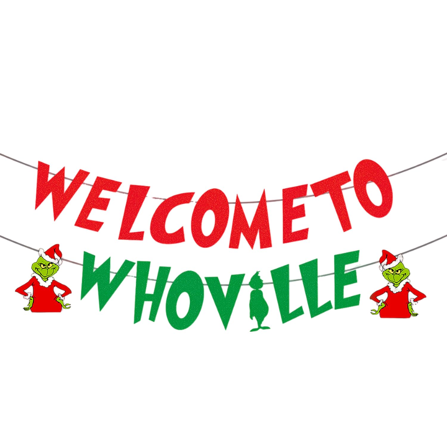 DVOFU Welcome To Whoville Banner Monster Red Green Glitter Indoor Home Banner Funny Xmas Garland Birthday Sign Bachelorette Holiday Decor for Family Baby Shower Party Supplies