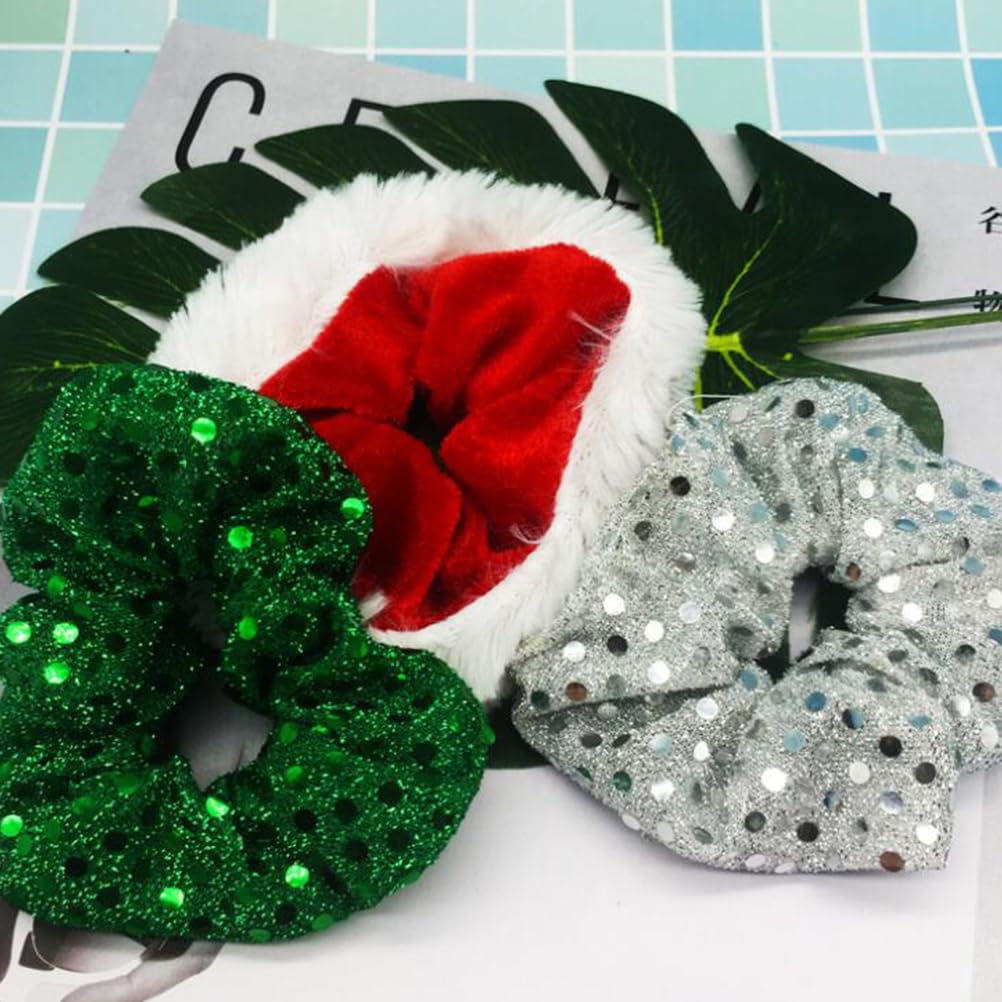 Amosfun 3PCS Christmas Hair Scrunchies Flip Sequins Hair Rope Elastic Hair Ties Hair Bands Hair Bobbles Hair Decoration for Women Girls