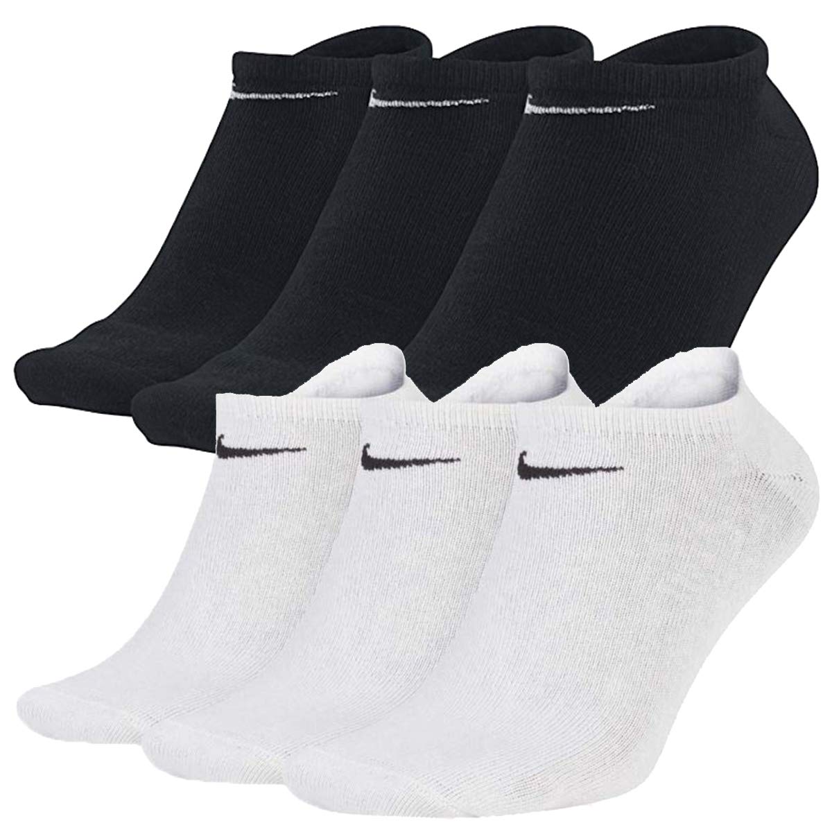 Nike Sneakersocken Socken 6 Paar Weiß Grau Schwarz Herren Damen Füßling SX2554, Farbe:Schwarz/Weiß, Socken Neu:42-46