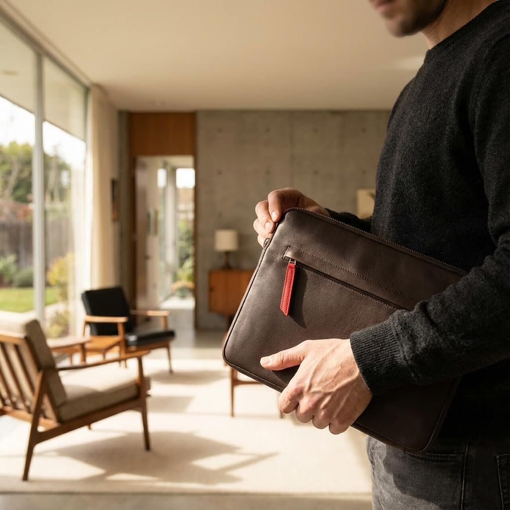 Pack & Smooch Etui Cuir Compatible avec iPad Pro/Air 11 | Cuir tanné végétal | Couleur Anthracite/Marron | Angus