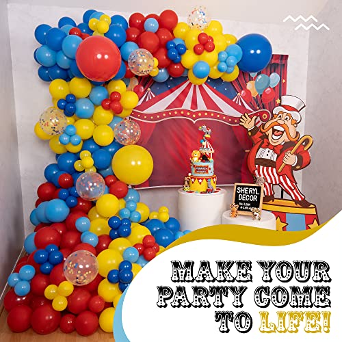 100Pc 3 Size – Circus Balloons Arch Kit & Garland For Carnival Party Decorations Theme – Primary Color Balloons In Red Blue Yellow & Rainbow Confetti – Baby Shower Circus Birthday Party Supplies #TOP1